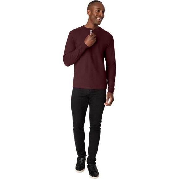 T Beefy Mens Cotton Henley Long Berry Sleeve Shirt Casual Classic Soft Tee Top - Picture 5 of 5